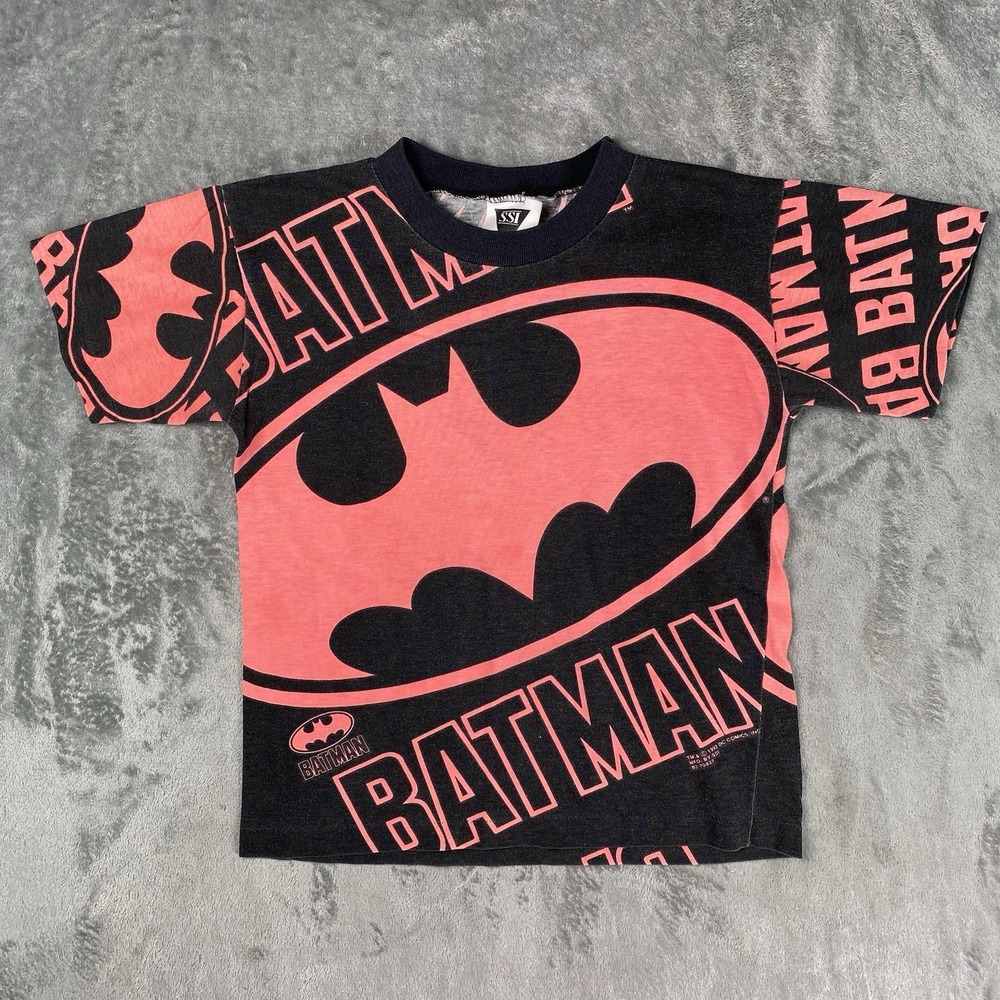 Vintage 90s Batman Shirt Youth M 12-14 All Over Print AOP Single Stitch 1992 DC